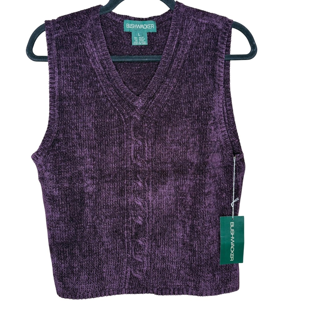 NEW Bushwacker Womens Sz LPurple Eggplant Cable Knit V Neck Sweater Vest